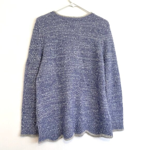 ELLE Scallop Hem Sweater Periwinkle Blue Purple Silver Metallic Crew Neck Preppy - Picture 12 of 15